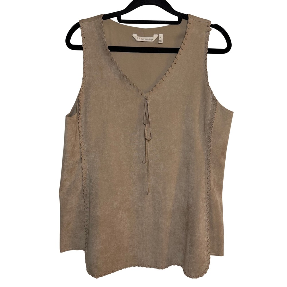 Soft Surroundings Faux Suede Vest Small Brown‎ Tan Boho Western Sleeveless Tank
